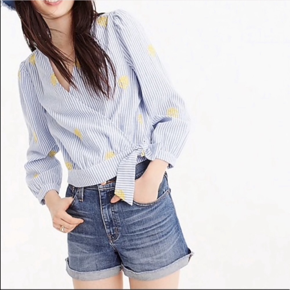 J. Crew Wrap Top Embroidered Pineapple Blouse TS